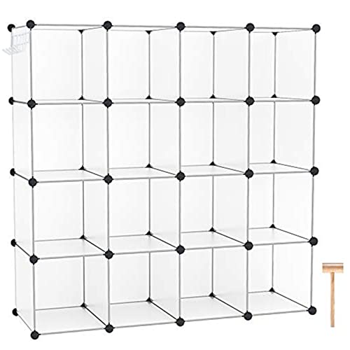 C&AHOME 16 Cube Storage Organizer Cube Shelves Units Storage Cubes, White | Plastic DIY Closet Organizer, Stackble Modular Closet Storage Shelves Ideal for Home, Bedroom, 48.4" L × 12.4" W × 48.4" H