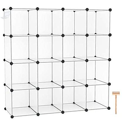 C&AHOME 16 Cube Storage Organizer Cube Shelves Units Storage Cubes, White | Plastic DIY Closet Organizer, Stackble Modular Closet Storage Shelves Ideal for Home, Bedroom, 48.4" L × 12.4" W × 48.4" H