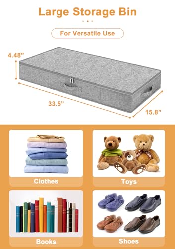 punemi 4.5 in Tall Low Profile Under Bed Storage Containers, 2 Pack, Grey | 40L Structured Clothes Organizer Bin with Reinforced Sides & Bottom, Shallow Design for Clothing & Blankets