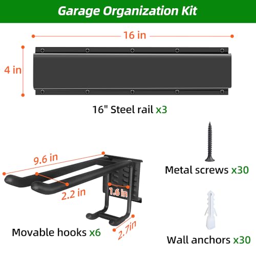 PIYILO 48 in Garage Tool Organizer Wall Mount, Adjustable Tool Storage Rack | Heavy-duty 360 LBS, Double-Layer Hooks, Wear & Tear Resistant, Soft Anti-Scratch Hook Sleeves, For Yard Tools, Shovels, Shed