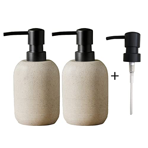 2pcs/Set Beige Hand Soap Dispenser Sets,Resin Liquid Soap Dispenser for Bathroom Countertop,Bathroom Lotion Dispensers-10.6oz.