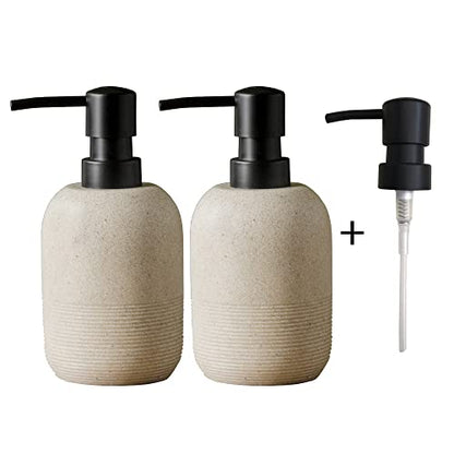 2pcs/Set Beige Hand Soap Dispenser Sets,Resin Liquid Soap Dispenser for Bathroom Countertop,Bathroom Lotion Dispensers-10.6oz.