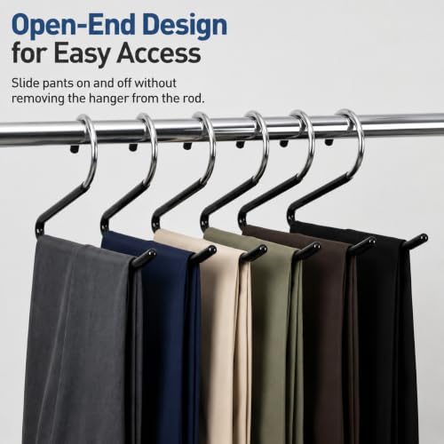 Open Ended Pants Hangers, 20 Pack Non Slip Metal Trouser Hangers, Space Saving Rubber Coated Hangers for Jeans, Slacks, Skirts, Black