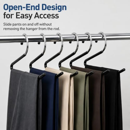 Open Ended Pants Hangers, 20 Pack Non Slip Metal Trouser Hangers, Space Saving Rubber Coated Hangers for Jeans, Slacks, Skirts, Black