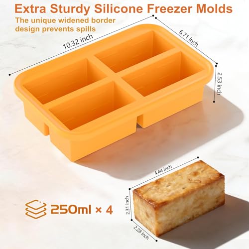 Bangp 1-Cup Silicone Freezer Molds with Lid for Soup Ice Cubes,2 Pack