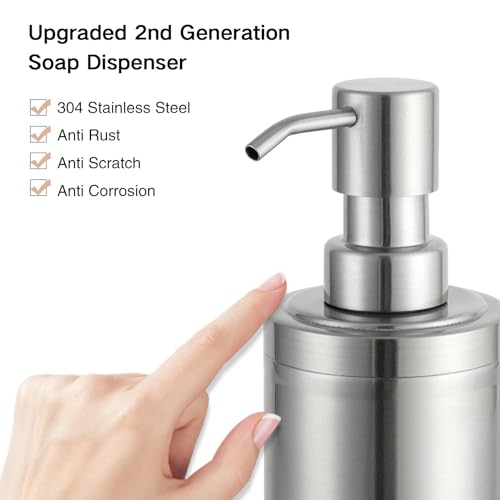Brushed Nickel Soap Dispenser Stainless Steel Metal Pump Hand Lotion Bottle for Bathroom, Bedroom and Kitchen(300ML/10.15Ounce)