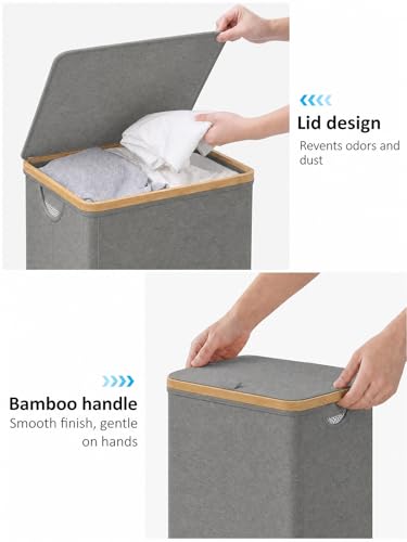 iEGrow Laundry Hamper with Lid, 110L Large Laundry Hamper with Handle and Lid, Collapsible Clothes Basket Organizer with Removable Inner Bag for Clothes Toys Towels - Grey