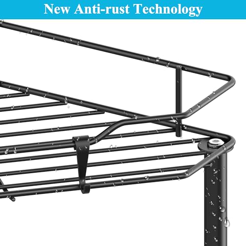 4 Tier Floor Standing Corner Shower Caddy Organizer Shelf with Hooks, Bathroom Shelves Stand Rack, Black | Adhesive Bathroom Organizer Shelves, Free Standing Shower Rack with Hooks, Hold Large Shampoo Bottles