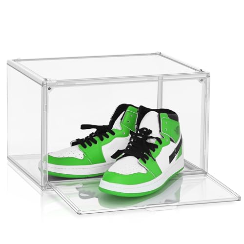 Clear Acrylic Shoe Box Size 14, Stackable Everyday Footwear Storage | Wide Magnetic Door, Fits Size 14 Sneakers, Casual Shoes, Athletic Footwear. Clear Acrylic Design & Dustproof Storage. 1 Pack