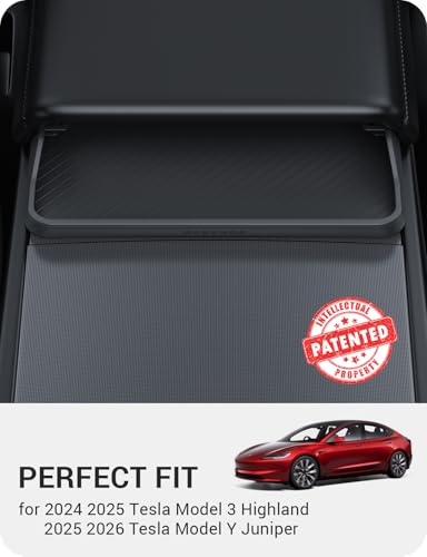 BASENOR 2026 Tesla Model Y Model 3 Center Console Sunglasses Holder, Armrest Key Holder Storage Box for 2025 2026 Model Y Juniper 2024 2025 2026 Tesla 3 Highland