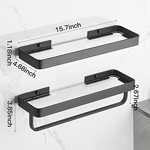 Bathroom Shelves Wall Mounted Glass Shelf for Floating Shelf Tempered Glass Shelves 2 Tier Bathroom Wall Organizer(Black)