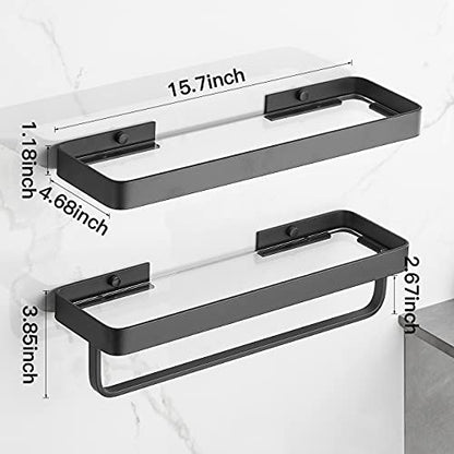 Bathroom Shelves Wall Mounted Glass Shelf for Floating Shelf Tempered Glass Shelves 2 Tier Bathroom Wall Organizer(Black)