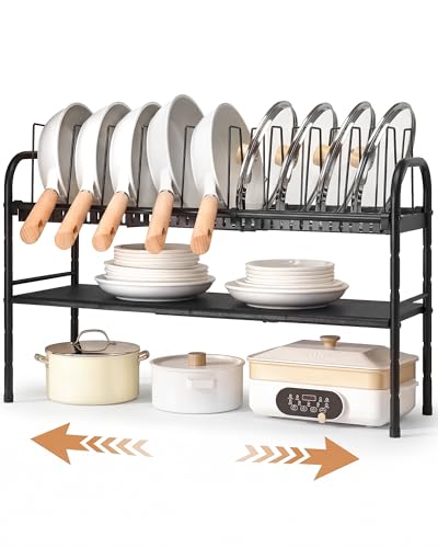 Pots and Pans Organizer Under Cabinet, 2-Tier Expa... (Black | Carbon Steel)