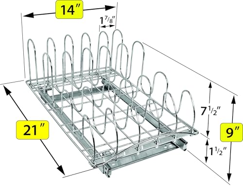 LYNK PROFESSIONAL® Pull Out Pot and Pan Lid Organizer Inside Cabinet - Lifetime Ltd. Warranty – Cookie Sheet Organizer for Cabinet – Slide Out Baking Sheet Organizer - 14W x 21D, Extra-Large, Chrome