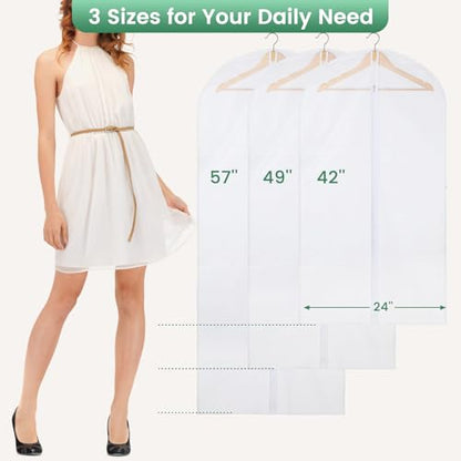 Carbrea 12 Pack Translucent Garment Bags for Hanging Clohes - 24" x 42" | Thick PEVA Materials, Smooth Zipper, with Zipper Protection, Breathable, Washable, Reusable, for Closet Storage, Travel Use