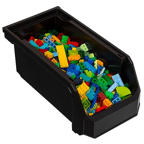 Medium Stackable Plastic Storage Bins, 8-Pack, Bla... (Black | Plastic)