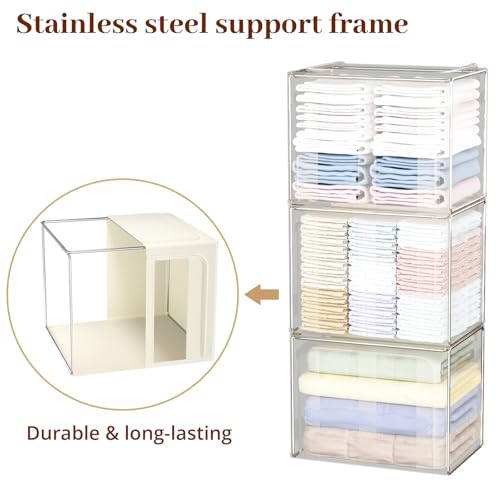 Clothes Storage Bins with Metal Frame, 4-Pack foldable storage bins with Lid, Closet Organizer for Sweaters, Blankets, and Winter Clothes,40L