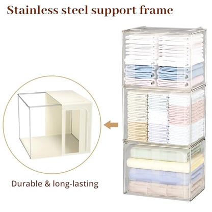 Clothes Storage Bins with Metal Frame, 4-Pack foldable storage bins with Lid, Closet Organizer for Sweaters, Blankets, and Winter Clothes,40L