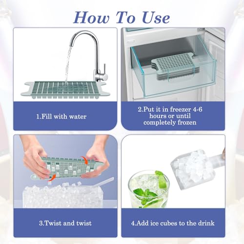 Mini Ice Cube Tray for Freezer: GGUW Nugget Ice Cube Tray with Bin - Crushed Ice Tray Making 4×117 PCS Icecube - Easy Release Iced Maker Trays