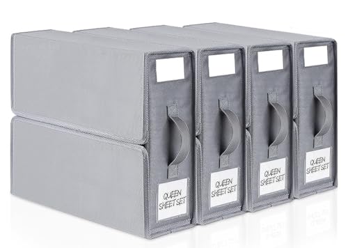 Bed Sheet Organizers and Storage, 4 Pack Sheet Fol... (Grey | Fabric)