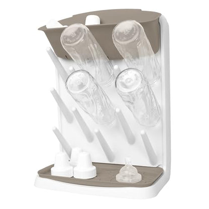 Ubbi Vertical Baby Bottle Drying Rack, Space Saving Countertop Bottle Dryer | 13-Peg Bottle Drying Rack Removable Drain Tray, Baby Organizer for Pump Parts, Pacifier & Accessories, Dishwasher Safe, Taupe