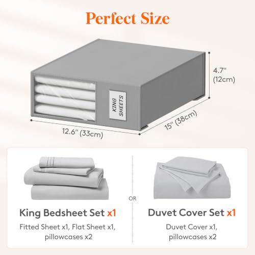 Lifewit 4 Pack Bed Sheet Organizer, Foldable Bedding Sheet Organizers and Storage with Large Clear Window and Label, Sheets Organizer for Linen Closet, Storage Box Bins with Lids for Duvet Cover Set