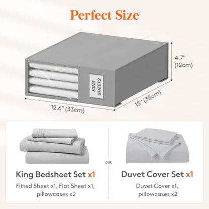 Lifewit 4 Pack Bed Sheet Organizer, Foldable Bedding Sheet Organizers and Storage with Large Clear Window and Label, Sheets Organizer for Linen Closet, Storage Box Bins with Lids for Duvet Cover Set