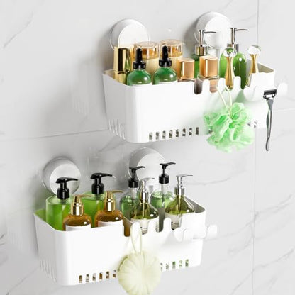 LUXEAR Shower Caddy Suction Cup Shower Basket 2 Pack, NO-Drilling Removable Plastic Shower Shelf Organizer for Bathroom Storage & Kitchen Max Hold 22lbs,Waterproof,One Second Installation Shower Rack