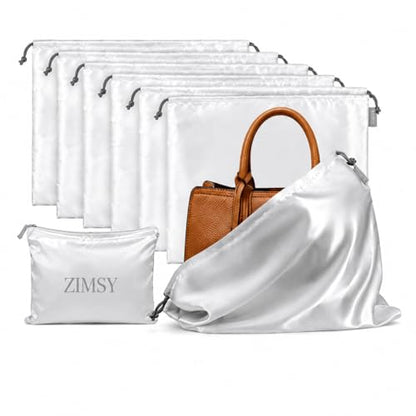 Satin Dust Bags for Handbags & Purses, 6 Pack, 19.6 x 15.7 in | Bag Protectors for Luxury Handbags, Protect Against Dust, Scratches & Scuffs, Bonus Zipper Pouch