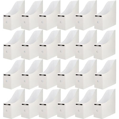 Limitliho 24 Pack White Cardboard Magazine Holder for Desk or Shelves | 10.6''H×10.2'L×3.5''W Magazine File Holder, Vertical Book Bins for Classroom and Library, Magazine Storage Box with Label