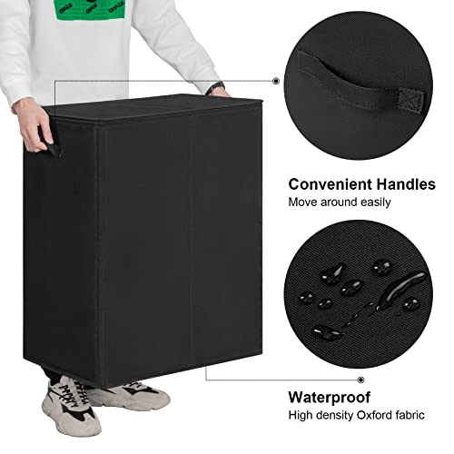WOWLIVE 154L Double Laundry Hamper 2 Section with Lid and Removable Bags | Divided Laundry Basket, Large Dirty Clothes Hamper with Handle, Collapsible Laundry Storage for Dorm Room, College, Black