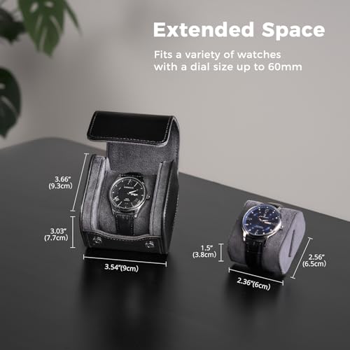 ProCase Watch Travel Case, Single PU Leather Watch Roll Box for Men, Black | Portable Watch Organizer, Anti-Shift Angled Pillow Track, Scratch Resistant Soft Lining, Ideal Gift for Him/Her