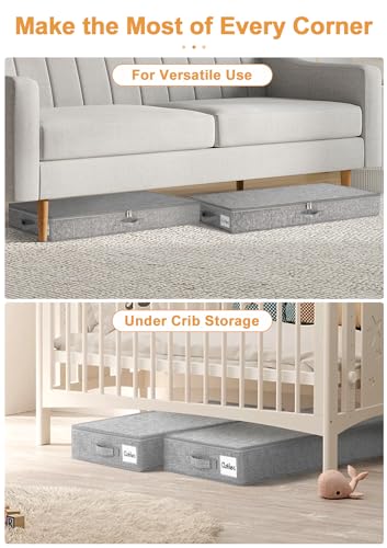 punemi 4.5 in Tall Low Profile Under Bed Storage Containers, 2 Pack, Grey | 40L Structured Clothes Organizer Bin with Reinforced Sides & Bottom, Shallow Design for Clothing & Blankets