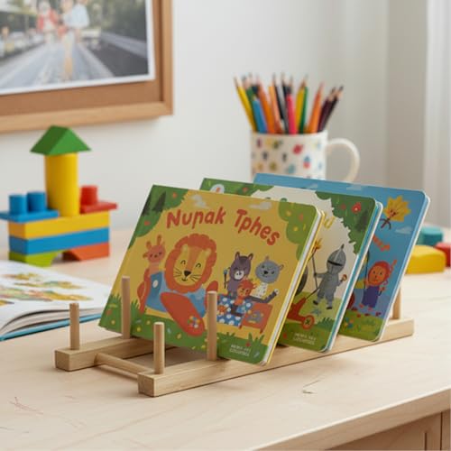 2 Pack Wooden Puzzle Rack, Puzzle Storage Organizer with 5 Sections | Tabletop Book Holder & Art Print Display Stand, Wooden Organizer for Craft Shows, Home, Kitchen Cabinet Storage