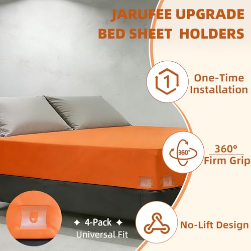 Upgrade Bed Sheet Holders for Corners - 4 Pack One-Time Installation Sheet Locks, Heavy Duty Fitted Sheet Clips to Keep Sheets Tight & Firm, No-Lift Mattress Sheet Grippers, Universal Fit