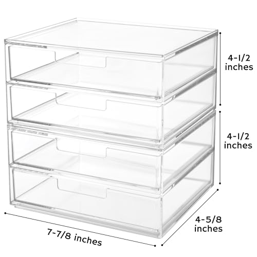 STORi Stackable Desk Drawer Organizer, Clear Pen Pencil Makeup Brush Holder for Desktops and Vanities, 4 Wide Drawers (Made in USA)