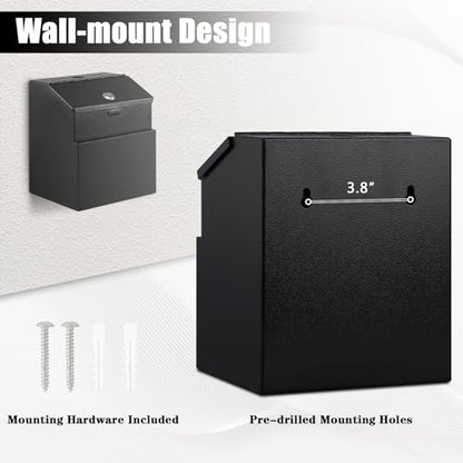 KYODOLED Suggestion Box with Slot and Lock, 50 Suggestion Cards, Black | Employee Comment Collection, Wall-Mount or Tabletop Use, Steel Construction, 2 Keys, Card Storage, 8H x 5.7W x 7L Inch