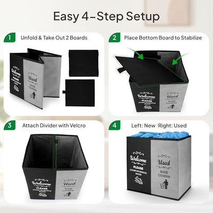 Opret 2 Compartment Large Shoe Cover Box Black Grey, Real Estate Agent Supplies, Disposable Shoe Cover Dispenser Box for Open House, Foldable Storage Bin
