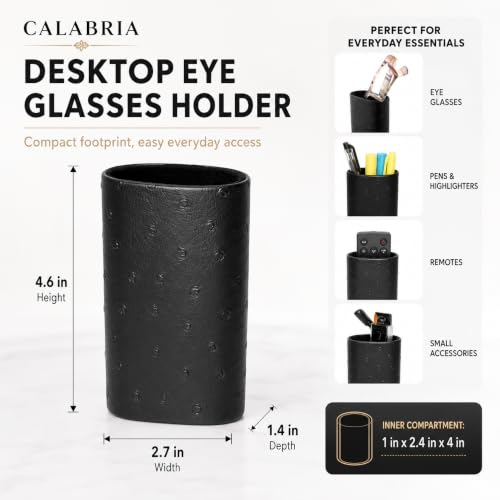 Calabria Desktop Eye Glasses Holder Soft Lining Weighted Base Eyeglasses Stand Case Desks Nightstands PU Leather Mens Womens