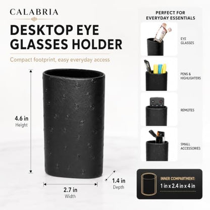 Calabria Desktop Eye Glasses Holder Soft Lining Weighted Base Eyeglasses Stand Case Desks Nightstands PU Leather Mens Womens