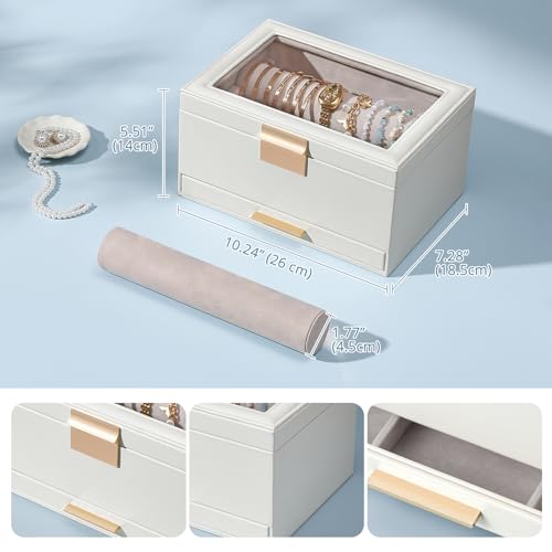 Lolalet Bracelet Holder Organizer with Clear Lid -White | Jewelry Display Box with Drawer, Fits Bangles, Bracelets & Watches, Great Gift for Her