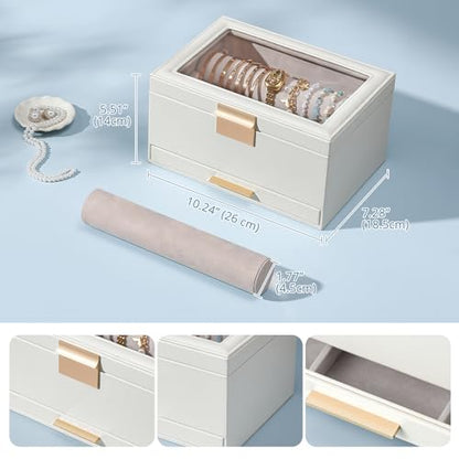 Lolalet Bracelet Holder Organizer with Clear Lid -White | Jewelry Display Box with Drawer, Fits Bangles, Bracelets & Watches, Great Gift for Her