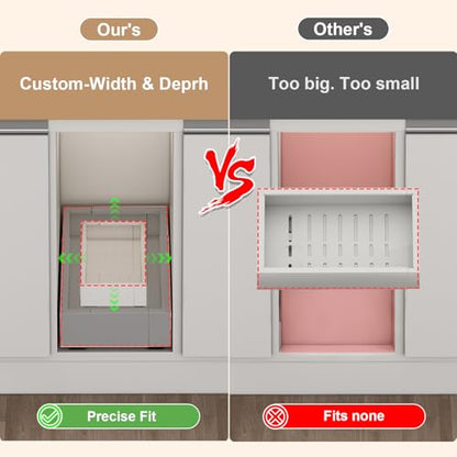 Pull out Cabinet Organizer,7"-11"W, 17"-24"D,Expandable,Adhesive | No Drill,Adjustable Slide out Drawers for Kitchen,Pantry,Roll out Shelves,for Cabinets Without Lip,Bathroom,White,1PC