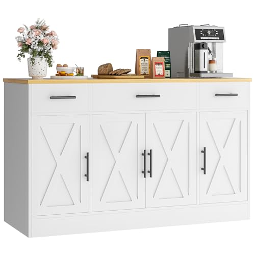 Buffet Cabinet with Storage, Farmhouse Coffee Bar... (White | Wood)