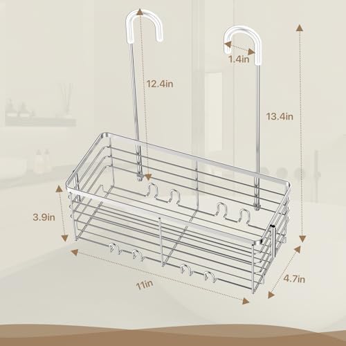 DELLAN Hanging Shower Organizer, Shower Rack with Hooks Over the Door | Bathroom Shower Caddy and Basket