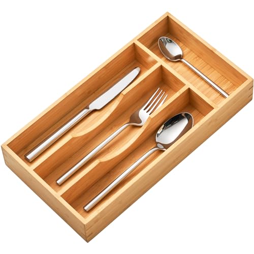 Bamboo Kitchen Drawer Organizer, 7 Inch Silverware... (Natural | Bamboo)