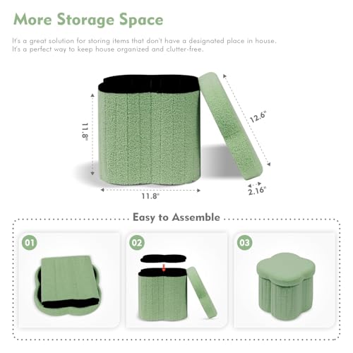 B FSOBEIIALEO Storage Ottoman Cube, Flowers Shaped Ottomans with Storage Foot Stool Footrest for Lving Room, Boucle Ottoman Seat for Dorm Room,Faux Teddy Fur, Green 12.6"x12.6"x12.6"
