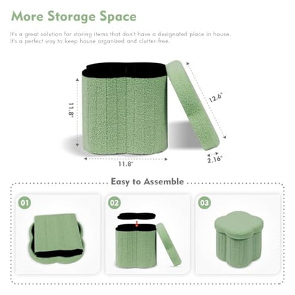 B FSOBEIIALEO Storage Ottoman Cube, Flowers Shaped Ottomans with Storage Foot Stool Footrest for Lving Room, Boucle Ottoman Seat for Dorm Room,Faux Teddy Fur, Green 12.6"x12.6"x12.6"