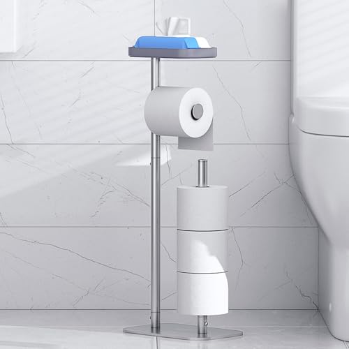 Metal Toilet Paper Holder Free Standing, Medium, S... (Silver | Metal.Plastic)