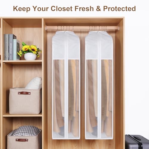 43" Premium Cotton Garment Bag for Hanging Clothes, Breathable Suit Bags for Closet Storage with Extre Large 10" Gusseted & Clear Window, Dust Cover with Zipper for Suits, Jacket, 3 Pack